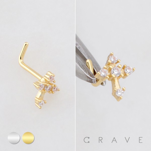 MULTI CZ CROSS CRUCIFIX 316L SURGICAL STEEL L-SHAPE NOSE RING MULTI CZ CROSS CRUCIFIX 316L SURGICAL STEEL L-SHAPE NOSE RING